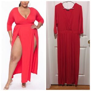 Curvy Sense Size 14 Sexy M-Slit Red Maxi Dress With Bodysuit Glam Going‎ Out